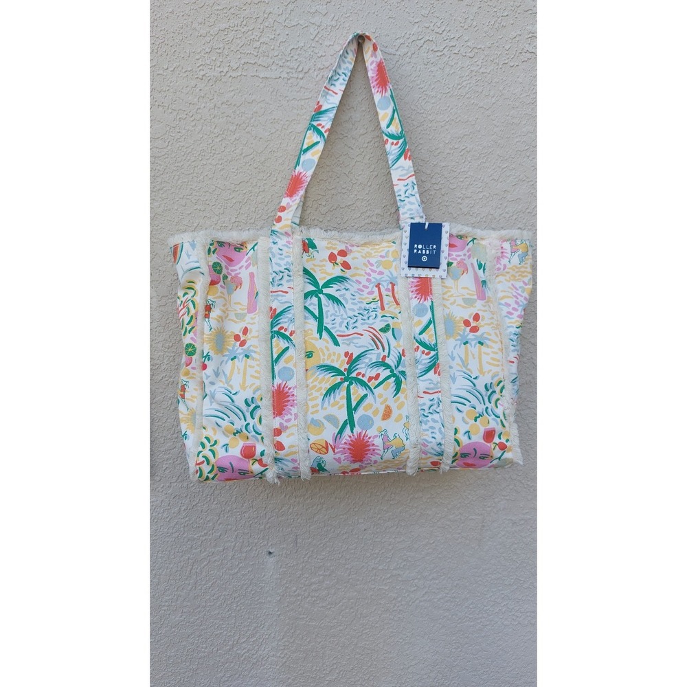NWT RARE Roller Rabbit x Target Vacation Fringe Canvas Yellow/Green Beach Tote